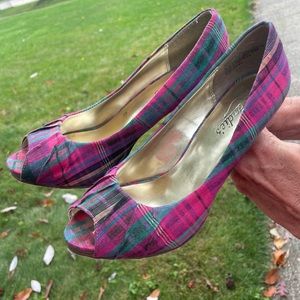 Candie’s Plaid Pink Turquoise Heels